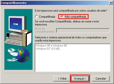 Compartilhamento - Selecione a opção não compartilhada e depois clique em avançar