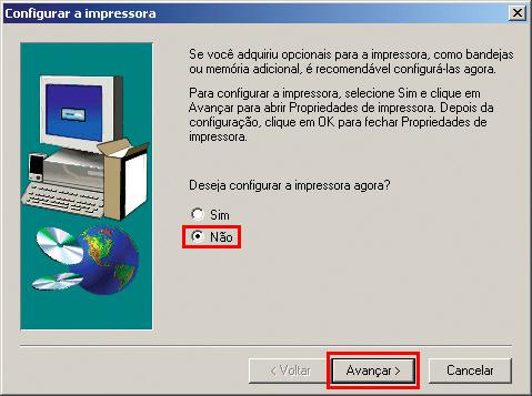 Configurar Impressora - Selecione a opção não e depois clique em avançar